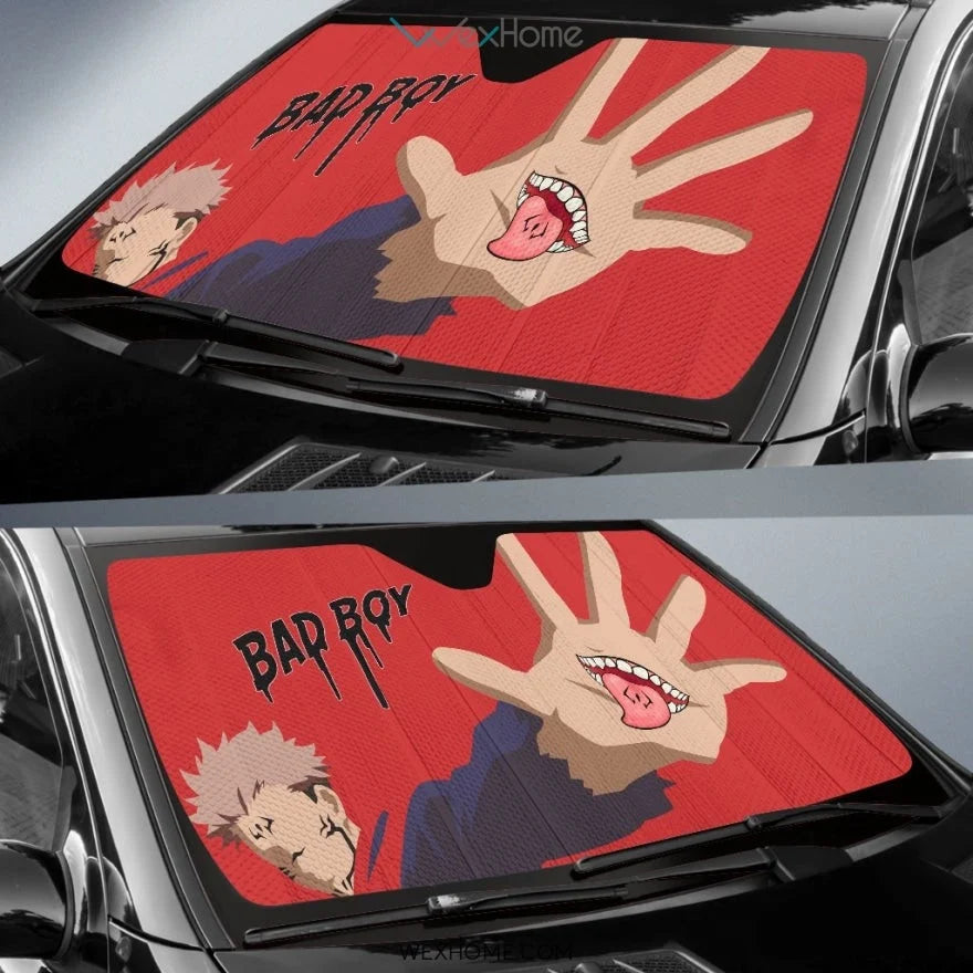 Jujutsu Kaisen Car Sun Shade Bad Boy Sukuna Mouth Hand Winshield Sun Shade Red