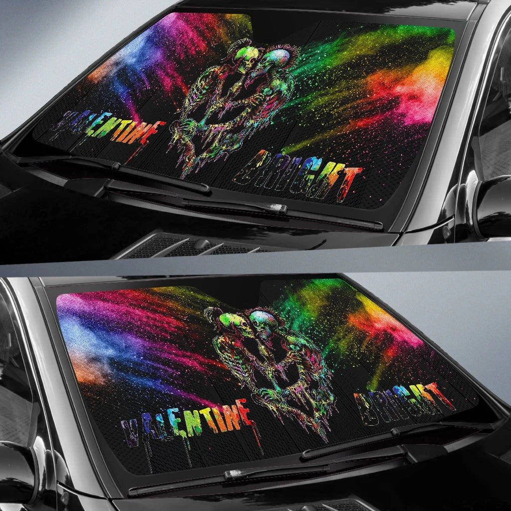 LGBT Car Sun Shade Rainbow Skeleton Valentine Bright Winshield Sun Shade Colorful