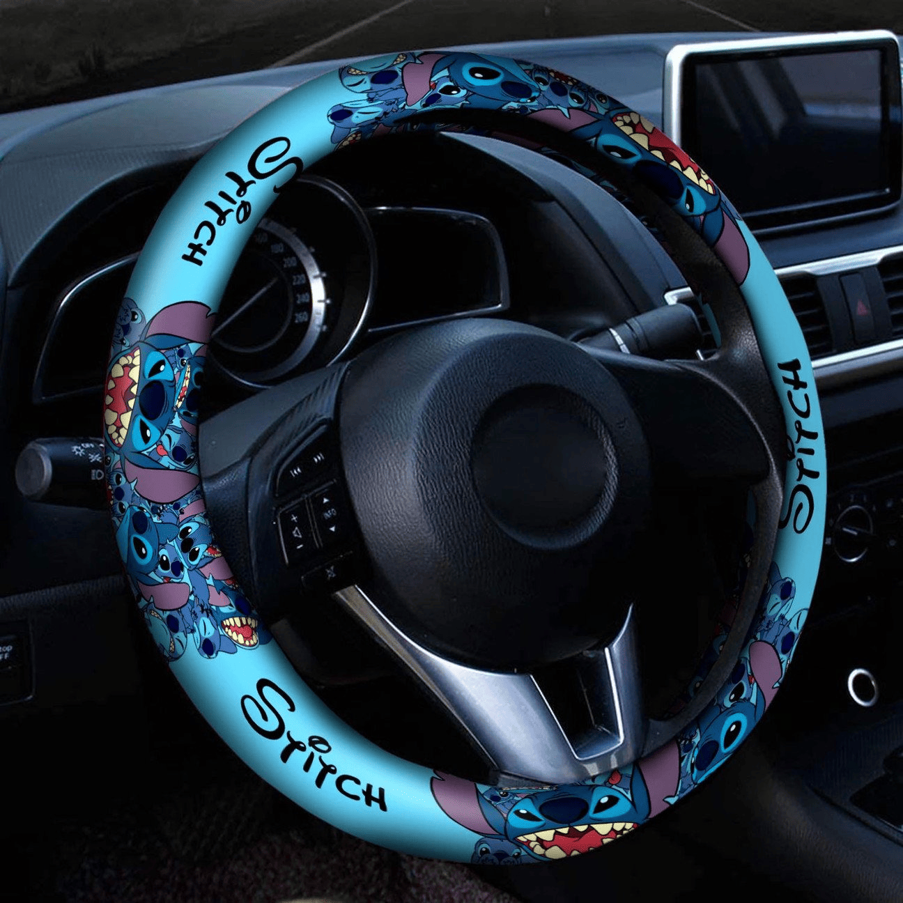 Stitch Steering Wheel Cover Stitch Emotions Faces Pattern Driving Wheel Cover Blue
