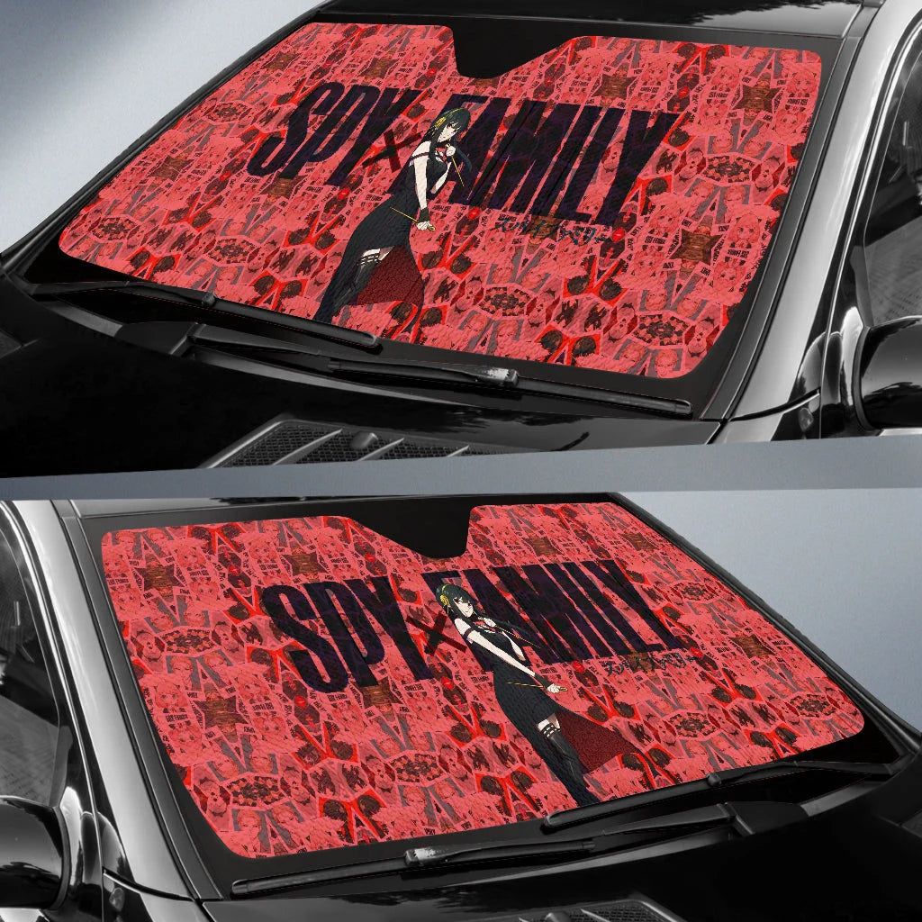 SpyxFamily Car Sun Shade Yor Forger SpyxFamily Character Pattern Winshield Sun Shade Red