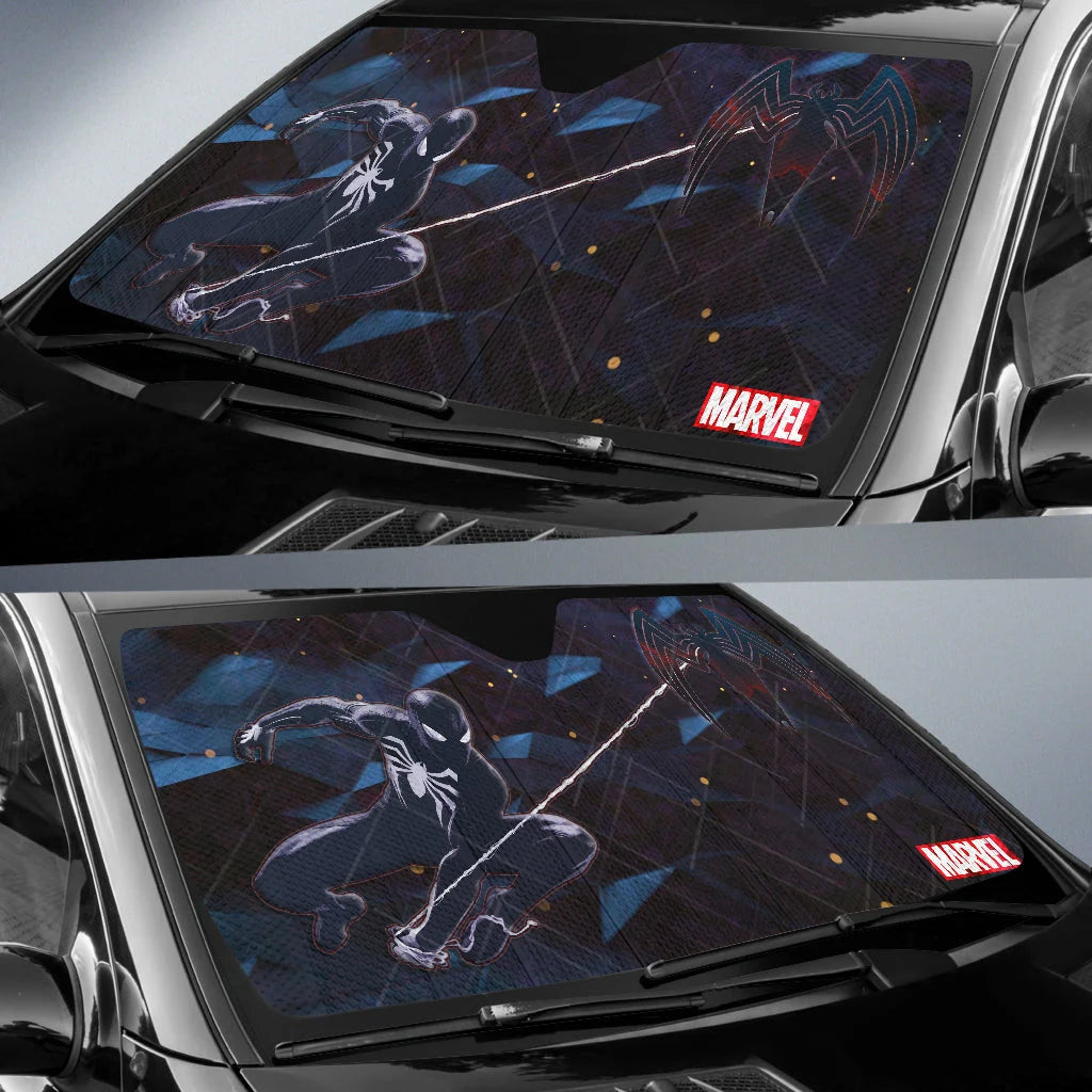 Spiderman Car Sun Shade Black Spiderman Symbol Graphic Winshield Sun Shade Black