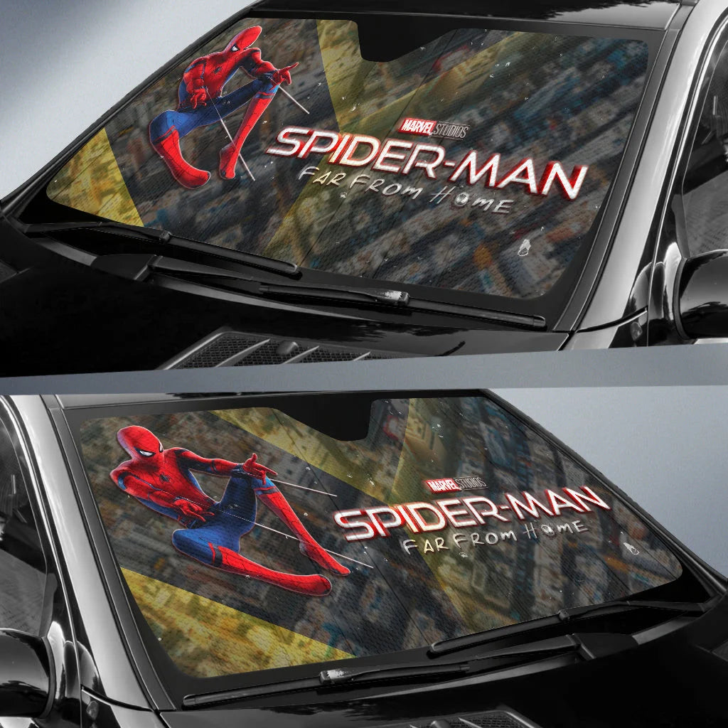 Spiderman Car Sun Shade Spiderman Far From Home Graphic Winshield Sun Shade Black Red