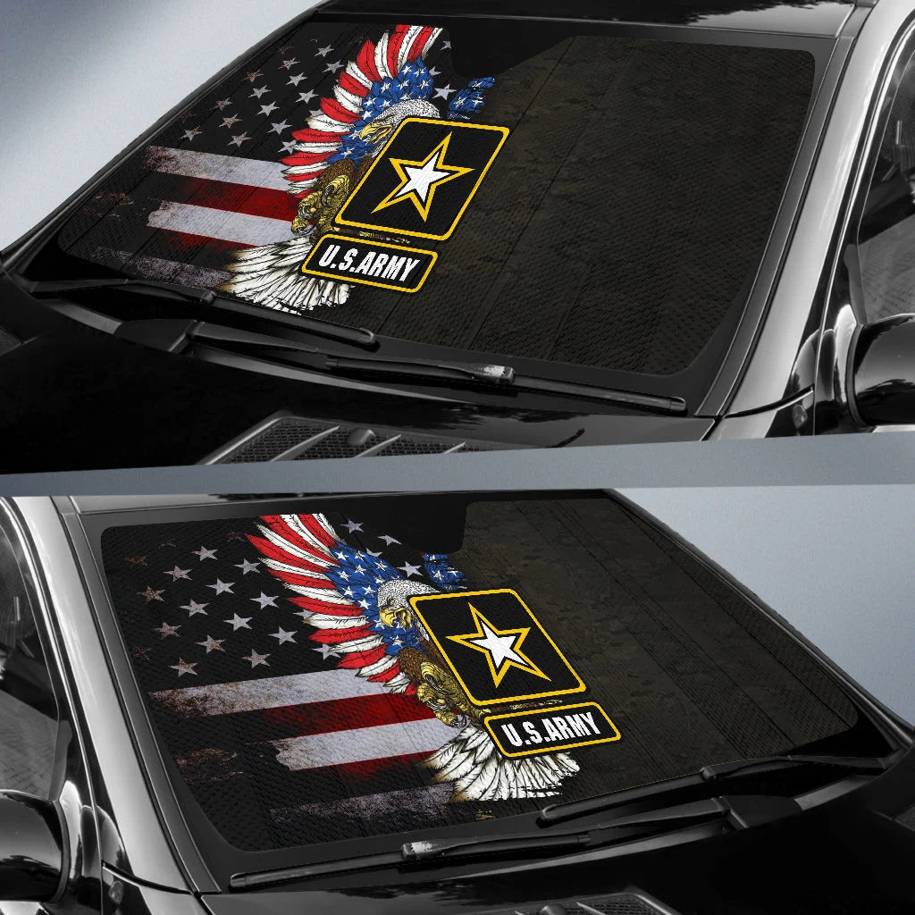 Veteran Car Sun Shade US Army Symbol Eagle American Flag Winshield Sun Shade Black