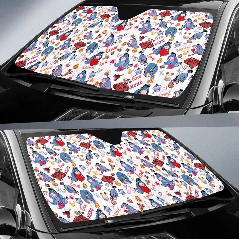 WTP Car Sun Shade Eeyore Love Valentine Pattern Winshield Sun Shade Blue Red