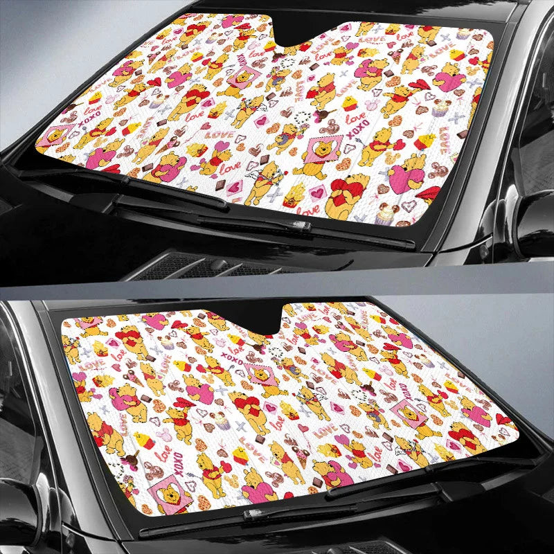 WTP Car Sun Shade Pooh Love Valentine Pattern Winshield Sun Shade Pink Yellow