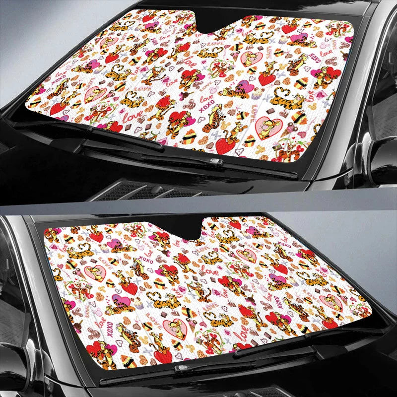 WTP Car Sun Shade Tigger Love Valentine Pattern Winshield Sun Shade Orange Pink