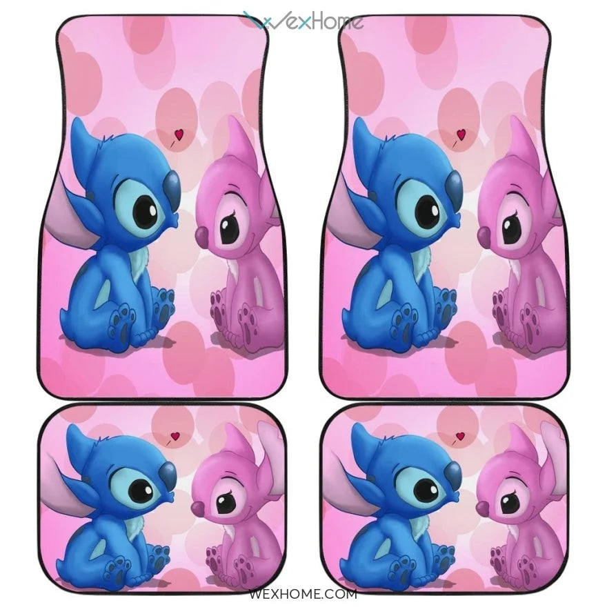 Stitch Car Mats DN Cute Stitch And Angel Sitting Together Car Floor Mats Blue Pink