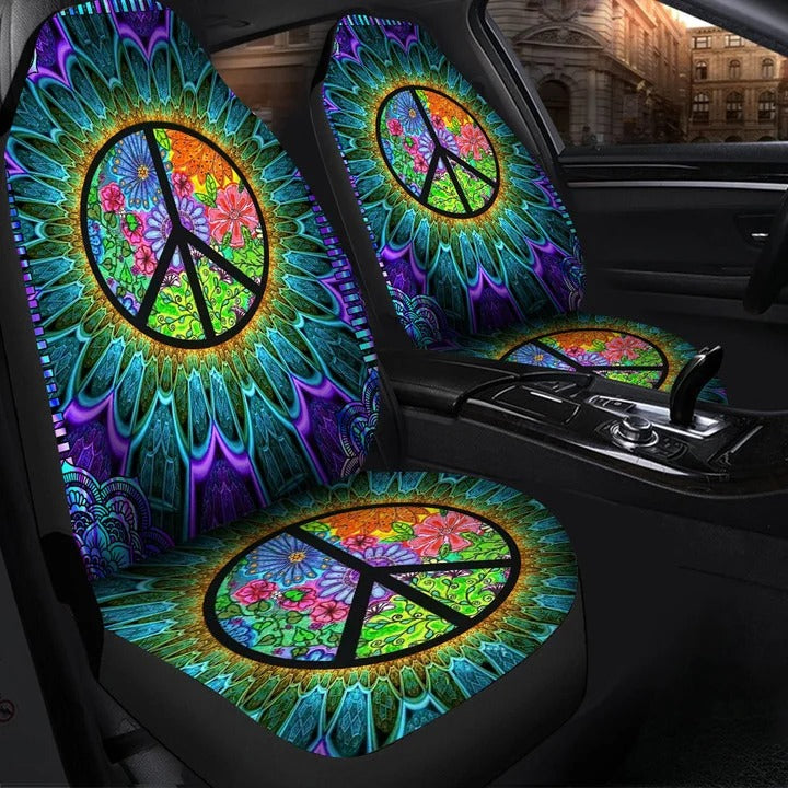 Hippie Car Seat Covers Hippie Peace Sign Flower Pattern Seat Covers Blue Green