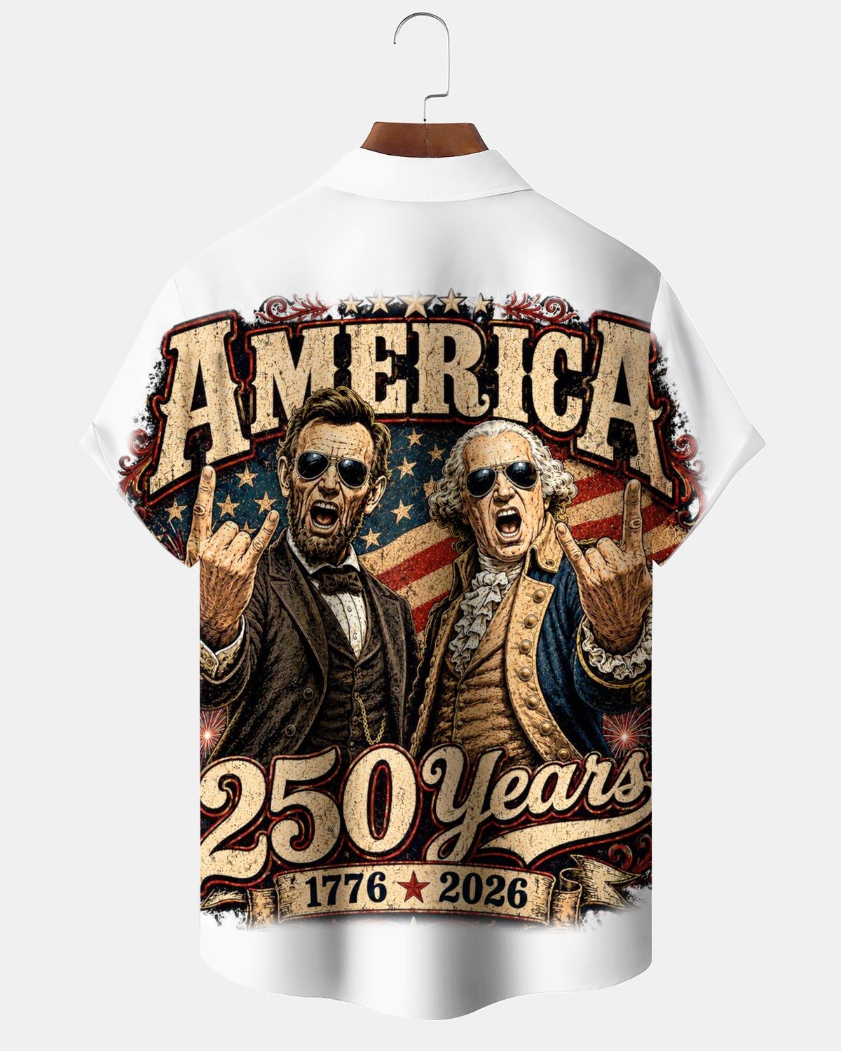 Alohadaddy® Retro Men's Short-Sleeve Cardigan Shirt USA 250th Anniversary Commemorative Print Art Button-Front with Pockets