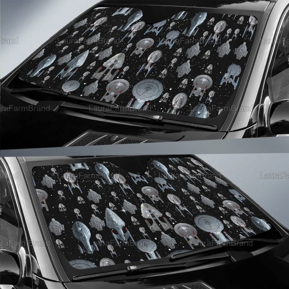 SW Car Sun Shade SW Galaxy Spaceships Pattern Winshield Sun Shade Black Gray