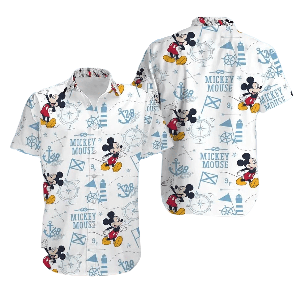MM Hawaii Shirt DN MM Cruise Ship Anchor Lighthouse Pattern Hawaiian Shirt White Blue Unisex