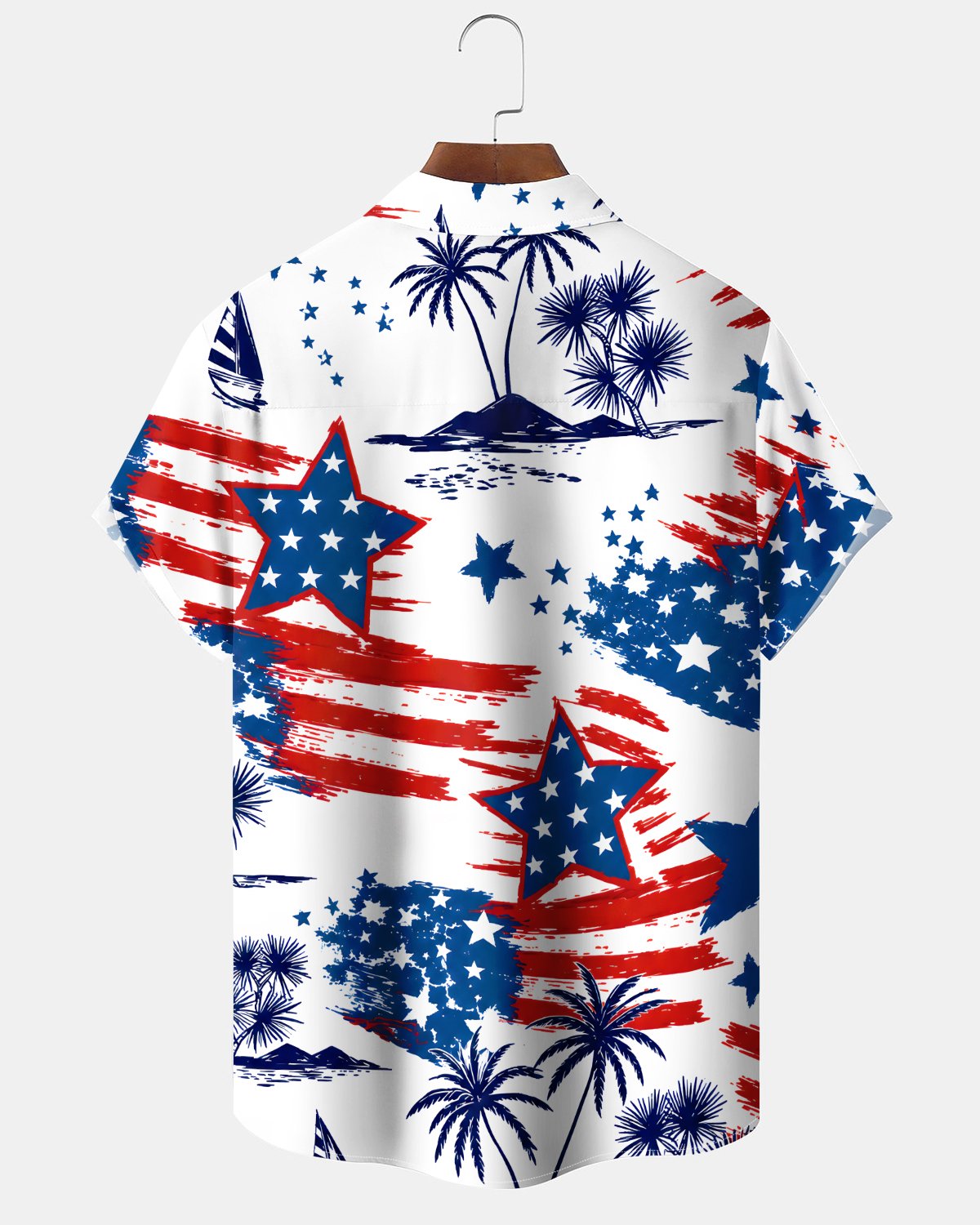 Alohadaddy® Vintage Flag Print Art Men's Short-Sleeve Shirt Button-Front Cardigan with Pockets