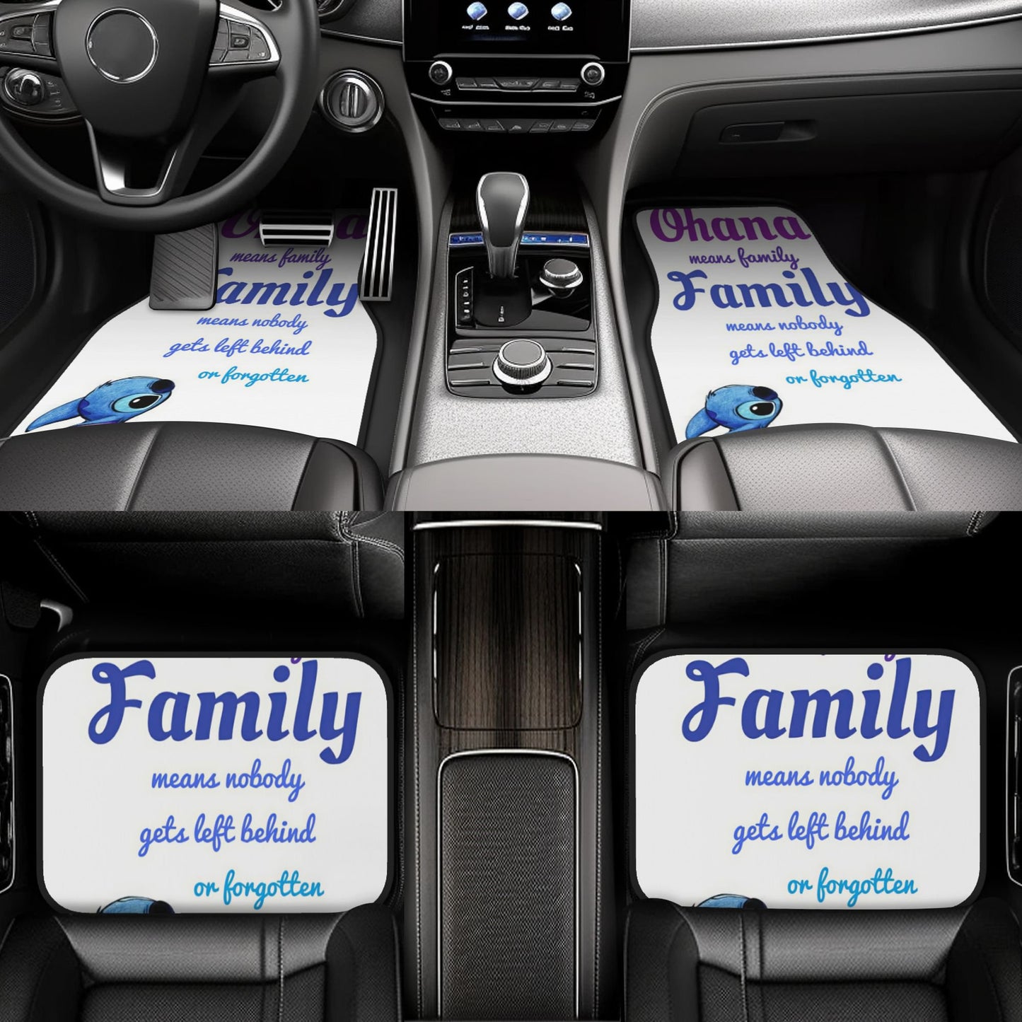 Stitch Car Mats Ohana Means Nobody Gets Left Behind Car Floor Mats White Blue