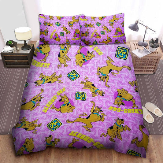 Scooby-Doo Bedding Set Scooby-Doo Poses Dog Tag Pattern Duvet Covers Purple Unique Gift