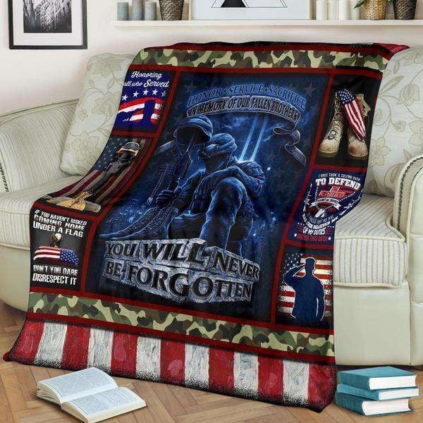 Veteran Blanket You Will Never Be Forgotten Soldier Graphic Blanket Colorful