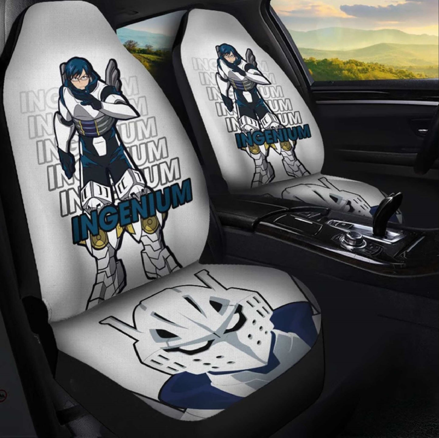My Hero Academia Car Seat Covers Tenya Ida Ingenium Graphic Seat Covers White Blue