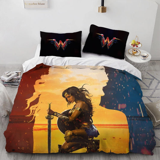 Wonder Woman Bedding Set DC Wonder Woman Heroine Silhouette Duvet Covers Colorful Unique Gift