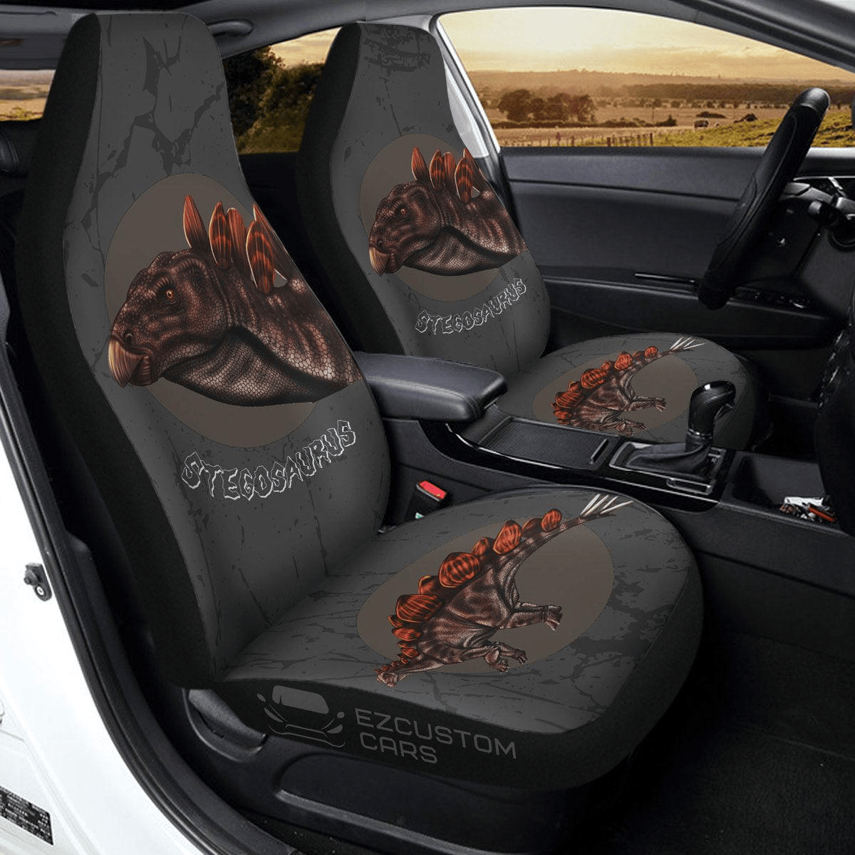 Dinosaur Car Seat Covers Stegosaurus Dinosaur Graphic Seat Covers Gray Brown