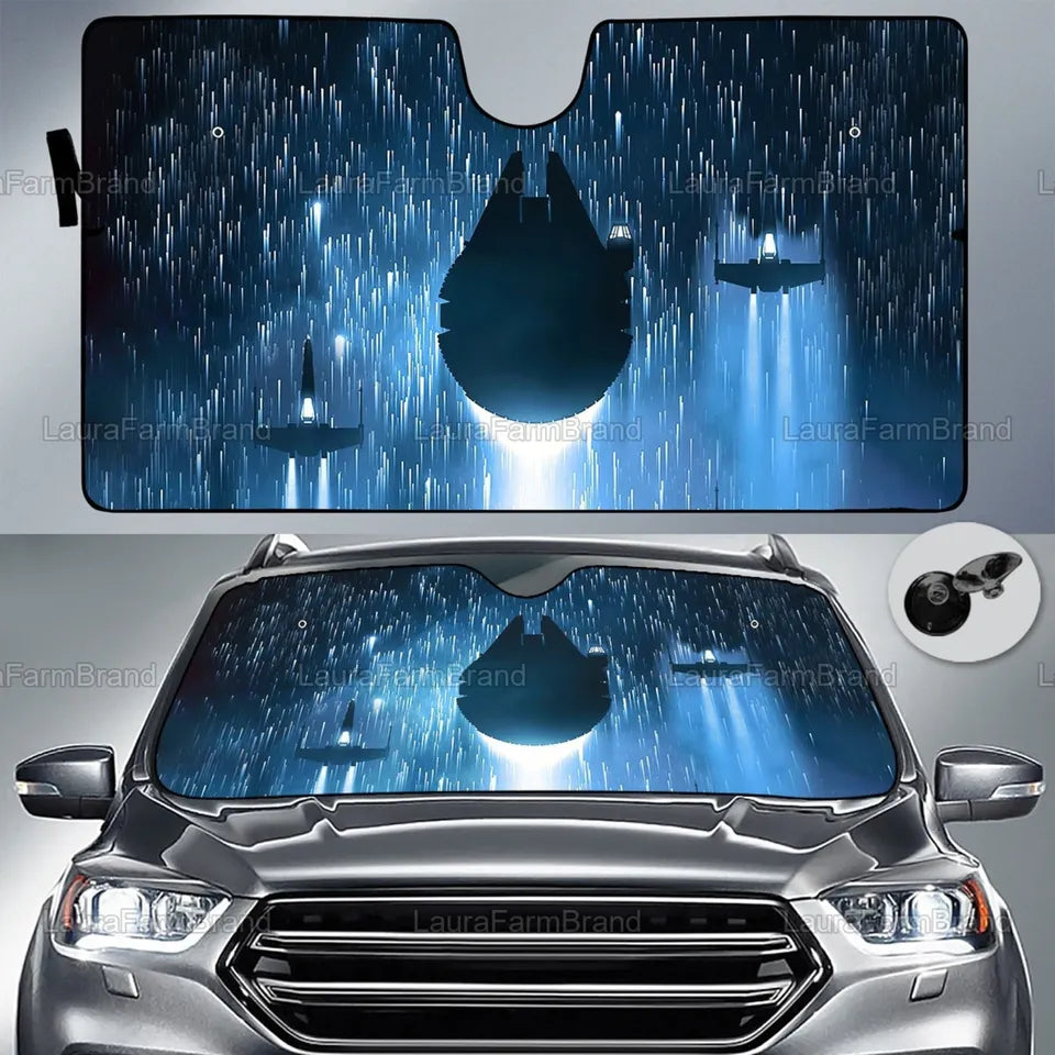 SW Car Sun Shade SW Millennium Falcon Spaceship Winshield Sun Shade Black Blue