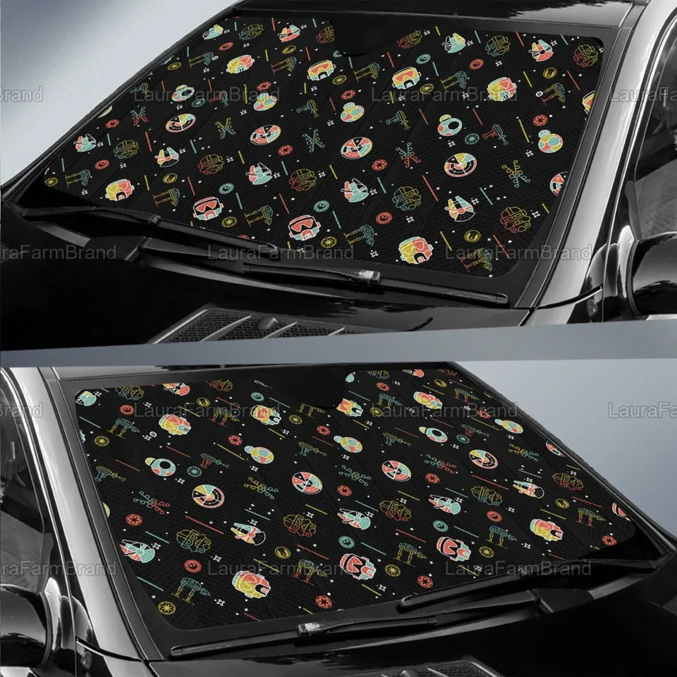 SW Car Sun Shade SW Battle Space Ship Pattern Winshield Sun Shade Black