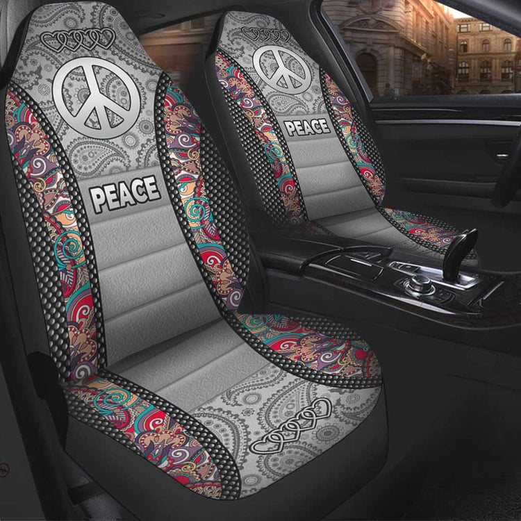 Hippie Car Seat Covers Hippie Peace Sign Mandala Pattern Seat Covers Gray