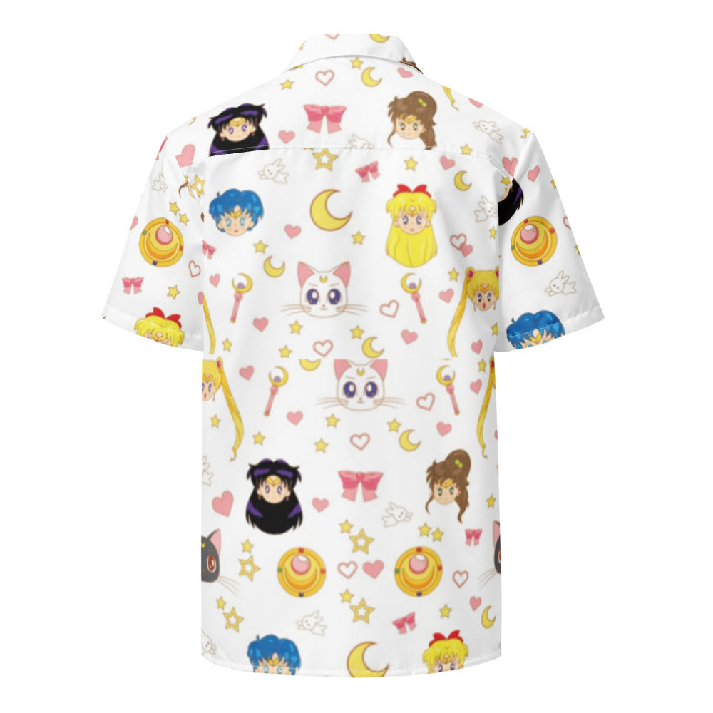 Sailor Moon Hawaii Shirt Chibi Sailor Moon Members Pattern Hawaiian Shirt White Unisex