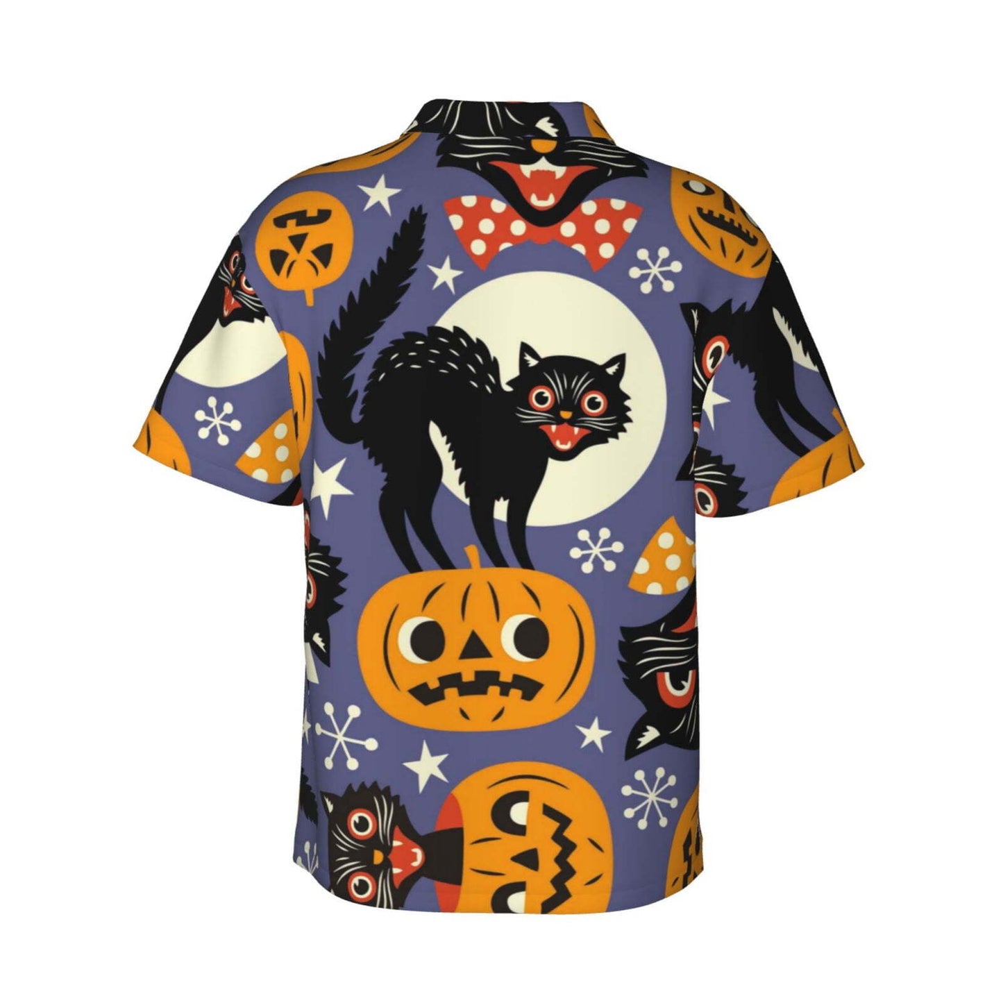 Halloween Hawaii Shirt Spooky Cats And Halloween Pumpkins Hawaiian Shirt Orange Blue Unisex