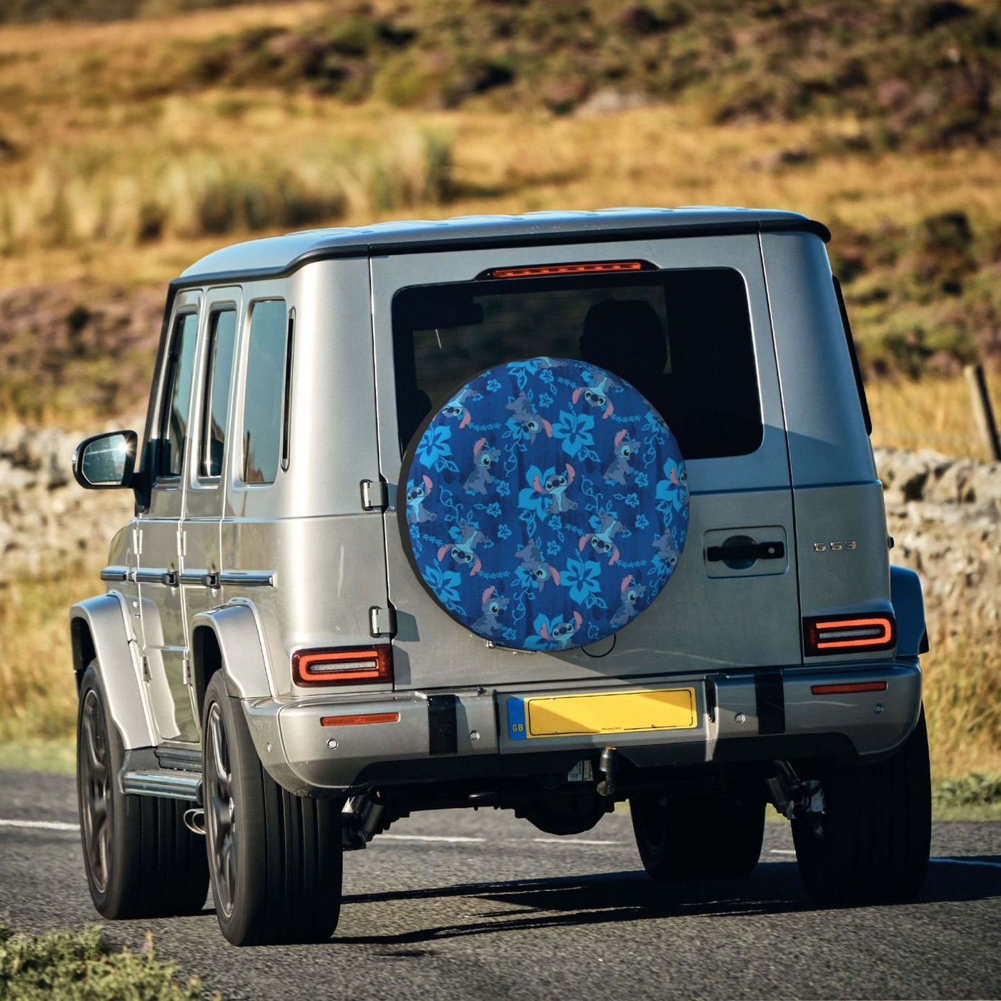 Stitch Spare Tire Cover DN All Stitch Poses Hibiscus Flower Pattern Tire Covers Blue
