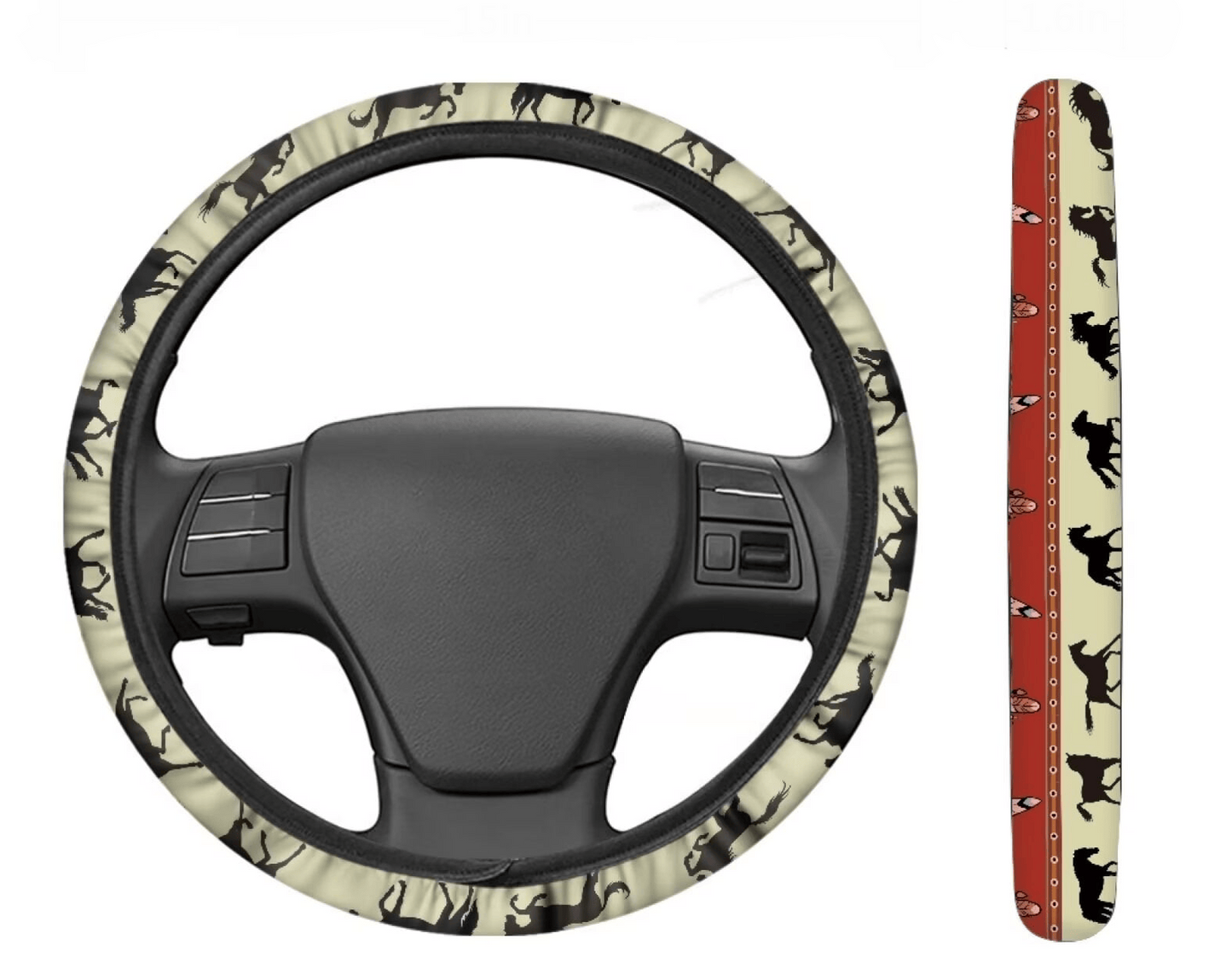 Native American Steering Wheel Cover Native American Horse Bird Feathers Pattern Driving Wheel Cover Brown