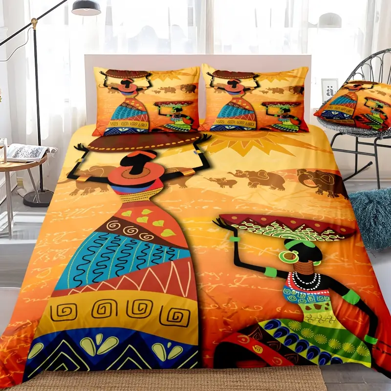 Africa Americans Bedding Set Africa Americans Women Pattern Duvet Covers Orange Unique Gift