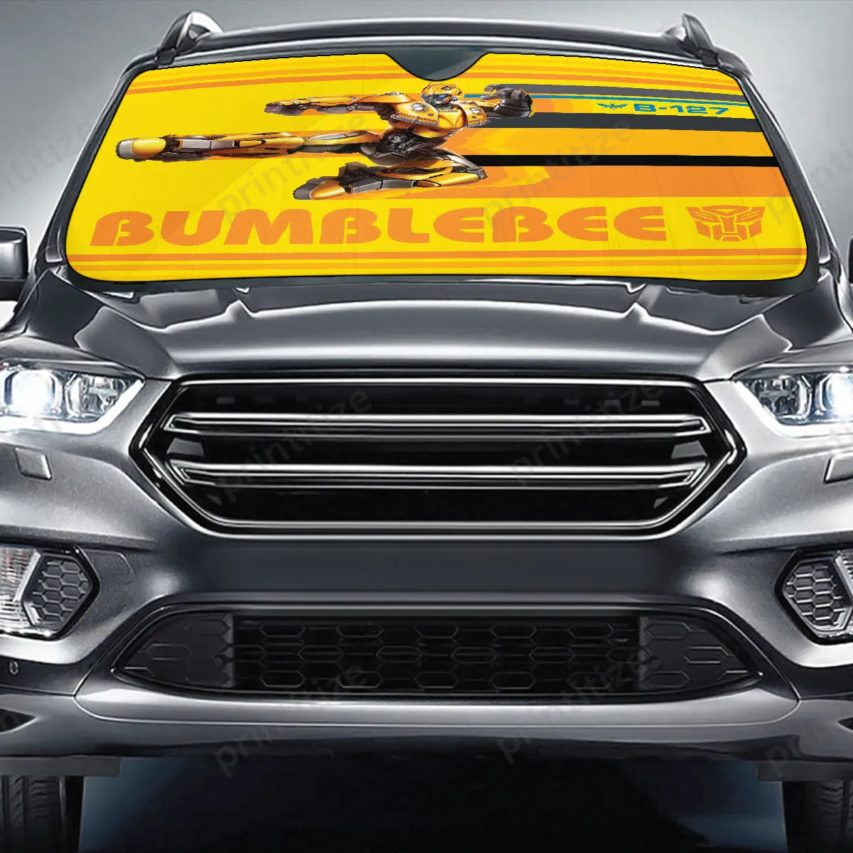 Transformer Car Sun Shade Transformers Bumblebee Jump Graphic Winshield Sun Shade Yellow