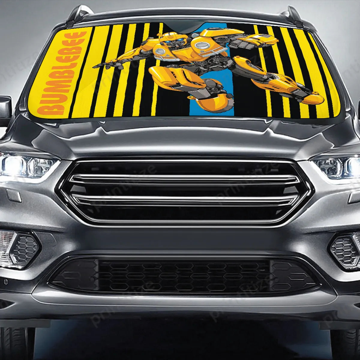 Transformer Car Sun Shade Transformers Bumblebee Stripes Pattern Winshield Sun Shade Black Yellow