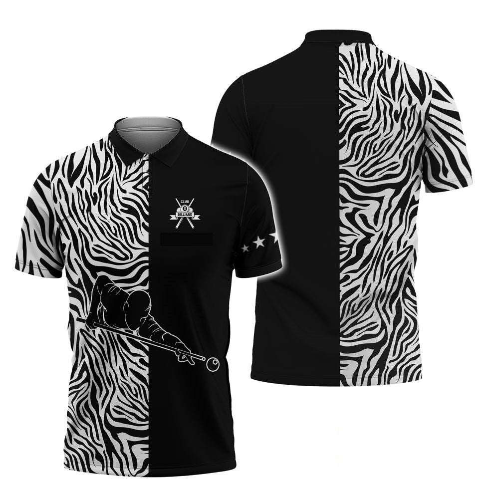 Billard Polo Shirt Billiard Player Silhouette Zebra Pattern Boys Polo Shirts Black White