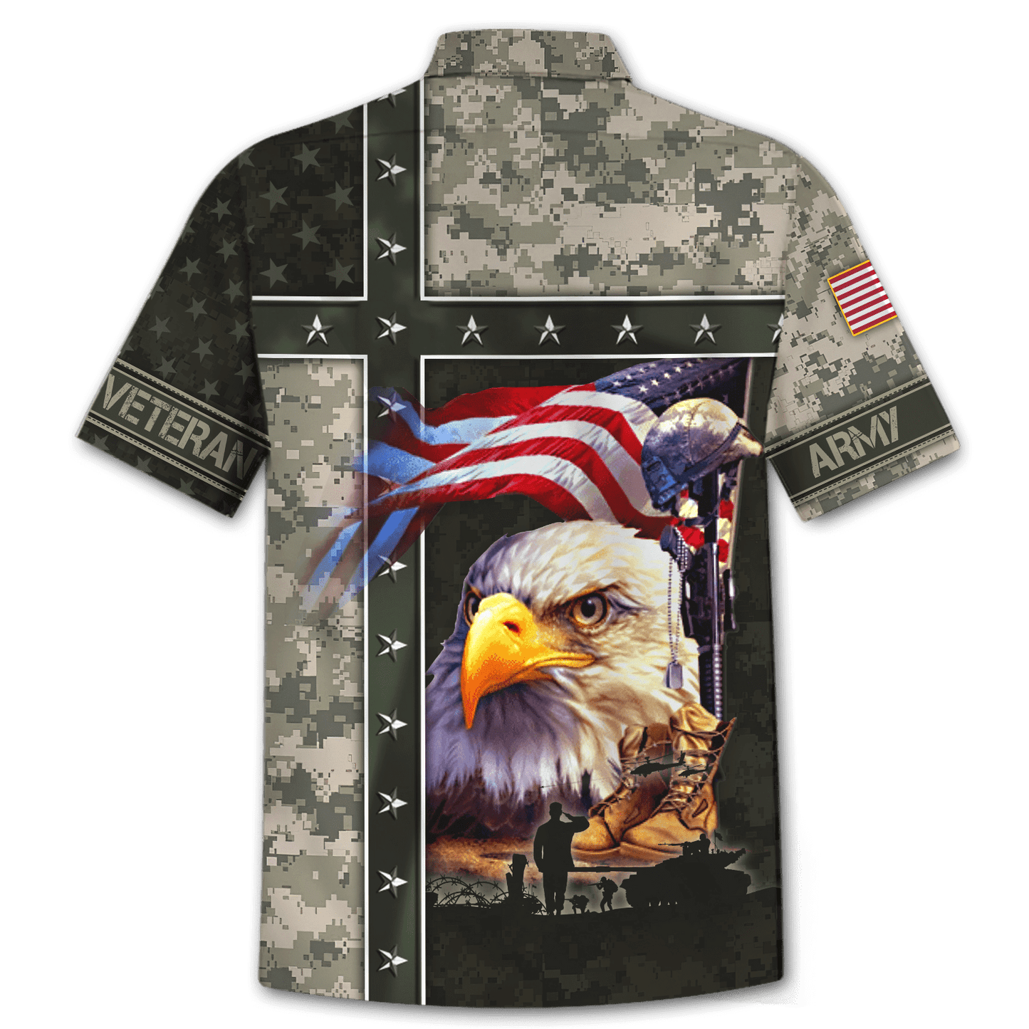 Veteran Hawaii Shirt US Army Veteran Memorial Day Hawaiian Shirt Green Gray Unisex