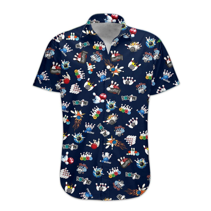 Bowling Hawaii Shirt Bowling Pins Balls Pattern Hawaiian Shirt Blue Unisex