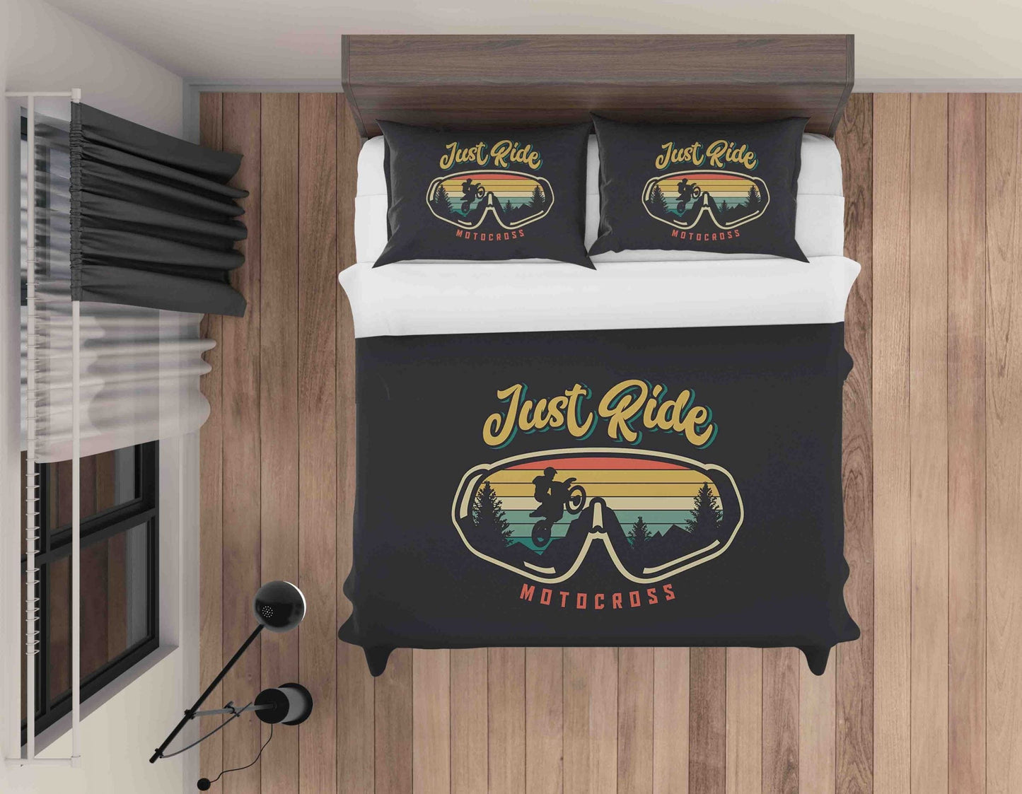 Motorcycle Bedding Set Just Ride Motocross Vintage Style Duvet Covers Black Unique Gift