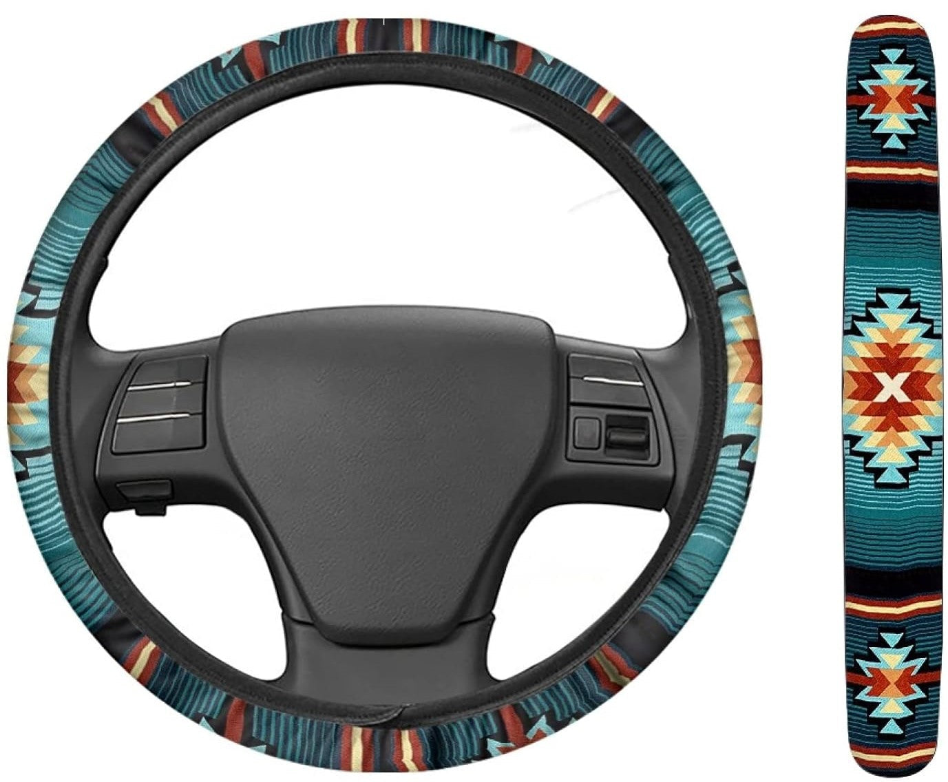 Native America Steering Wheel Cover Abstract Native American Geometry Driving Wheel Cover Blue Black