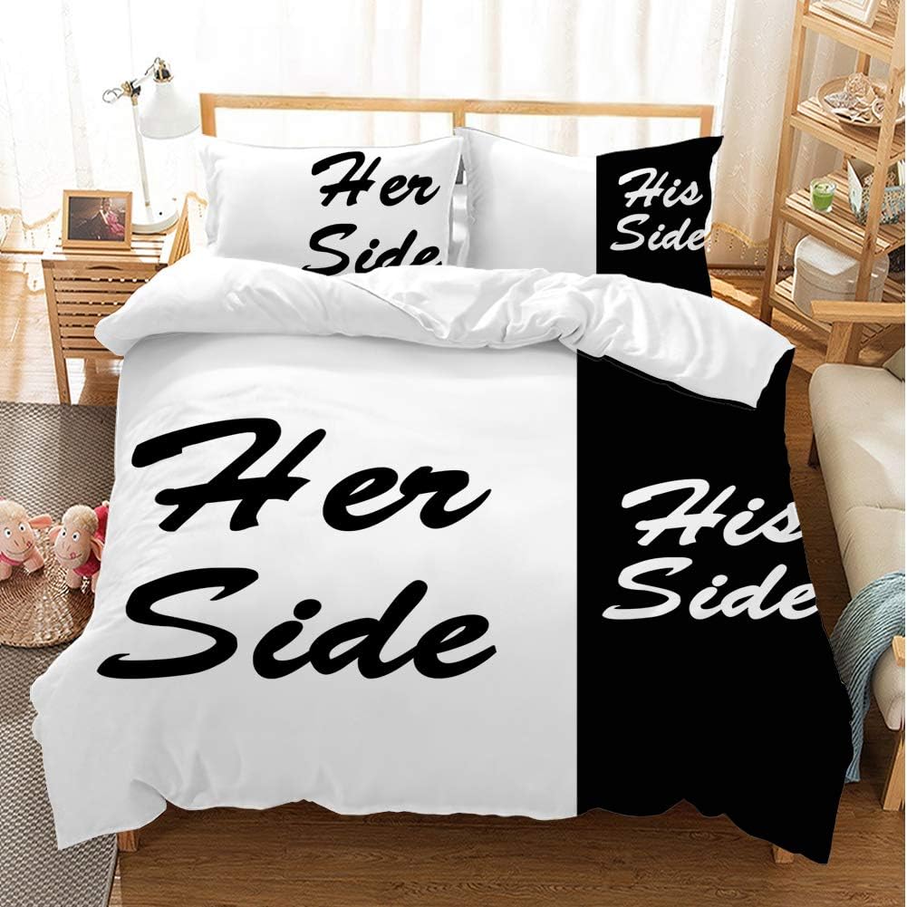 Funny Bedding Set Her Side And His Side Duvet Covers Black White Unique Gift