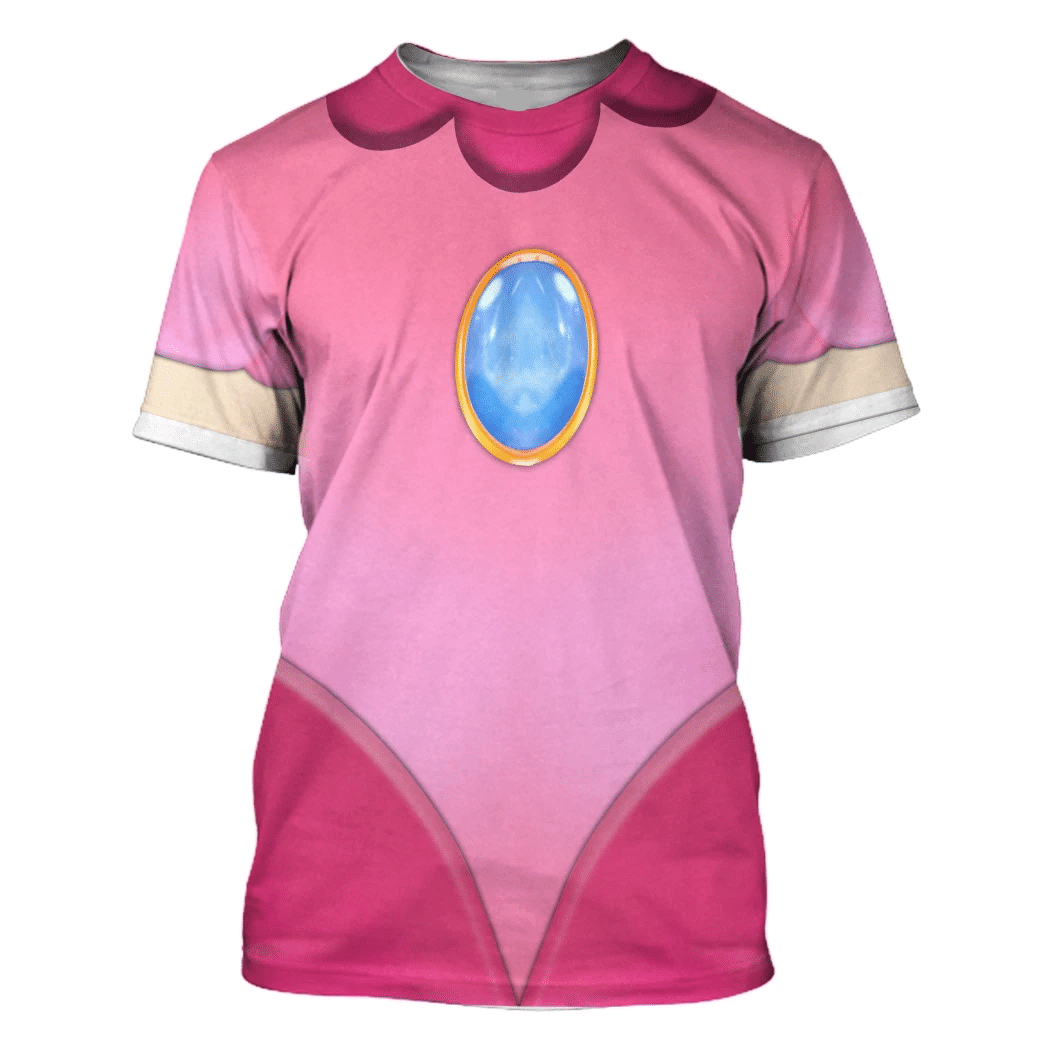 Super Mario Costume Hoodie Game Character Princess Peach Costume T-shirt Pink Unisex Adults