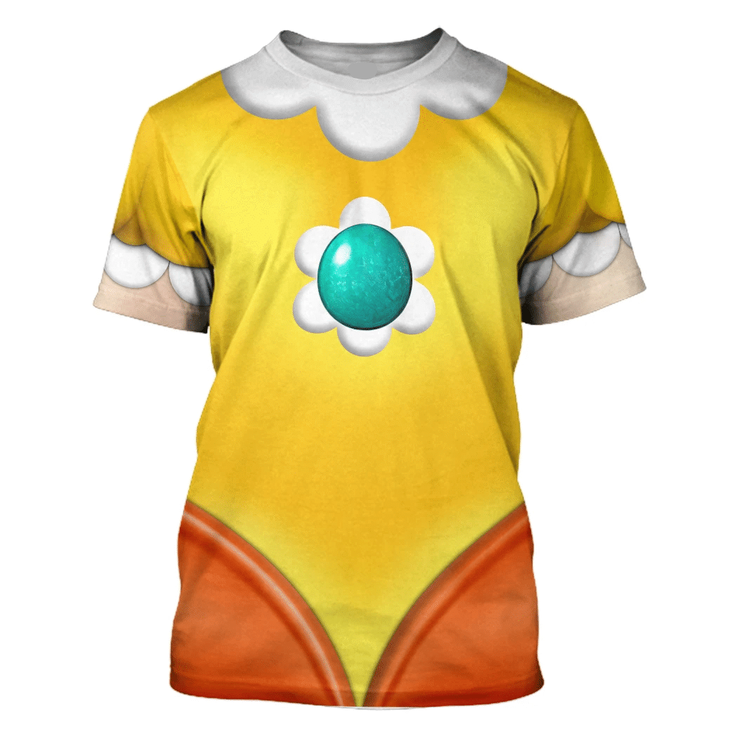 Super Mario Costume Hoodie Game Character Princess Daisy Costume T-shirt Yellow Unisex Adults