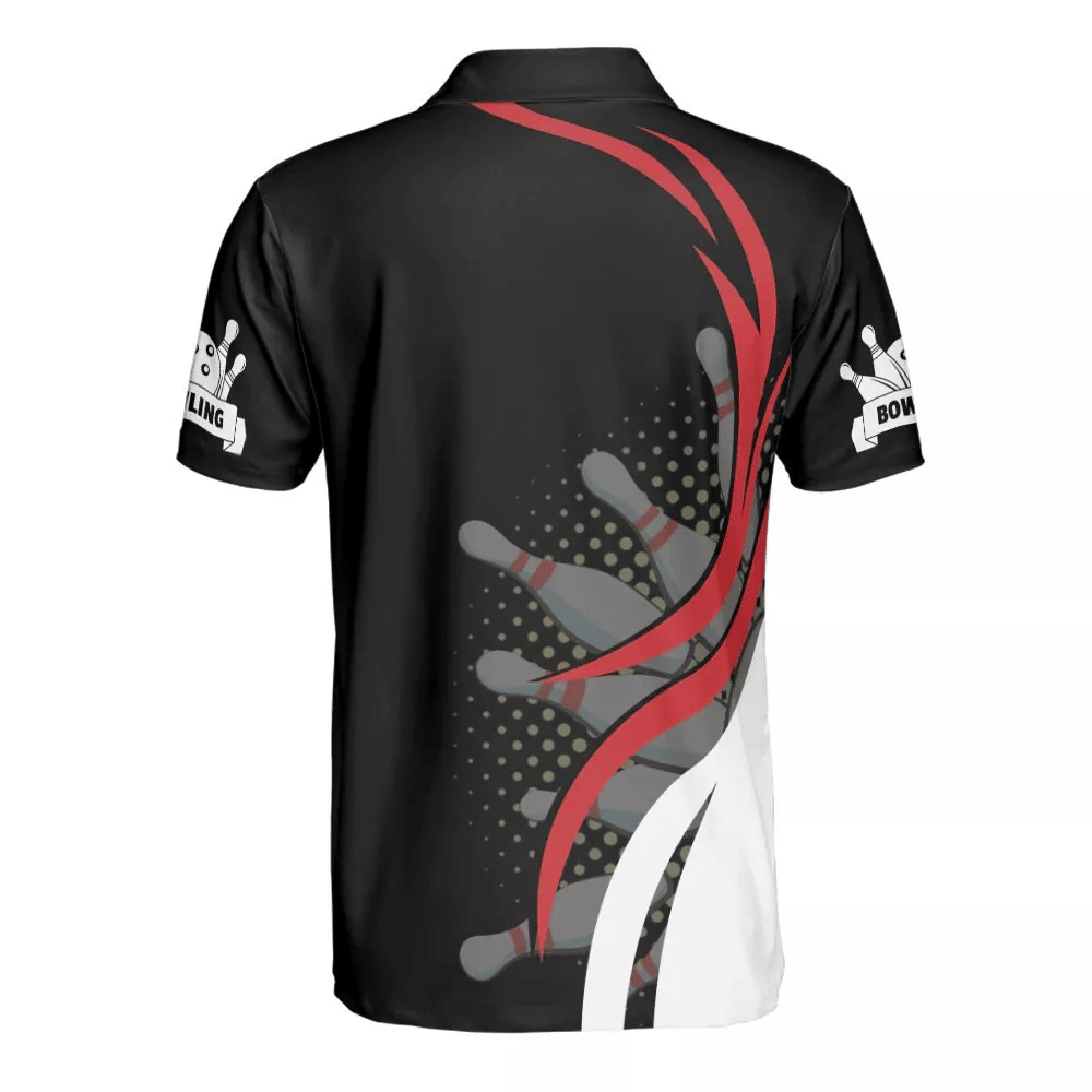 Bowling Polo Shirt Shooting Bowling Balls Pins Graphic Boys Polo Shirts Red Black