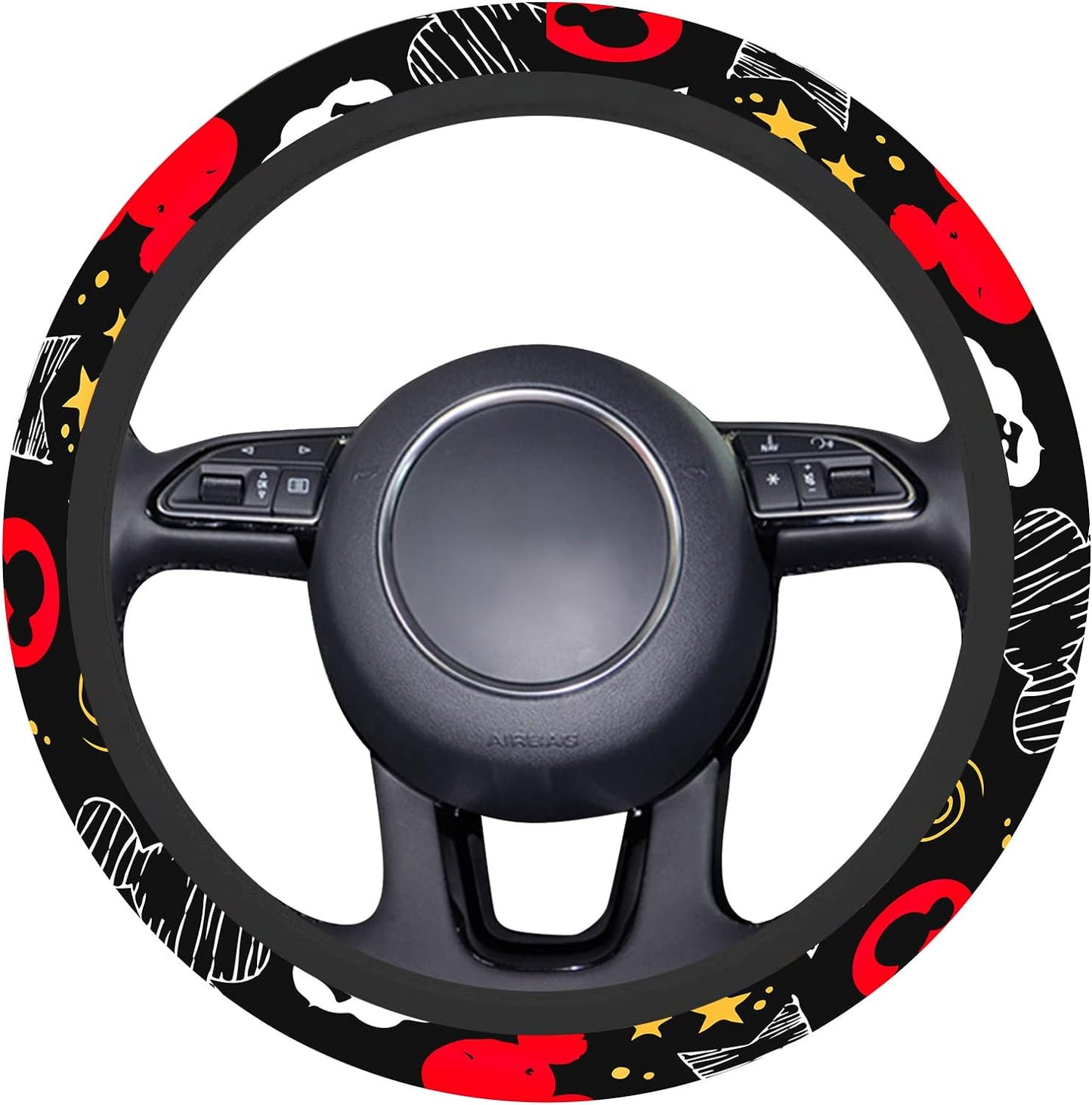 MM Steering Wheel Cover MM Head Star Gosh Pattern Driving Wheel Cover Black Red