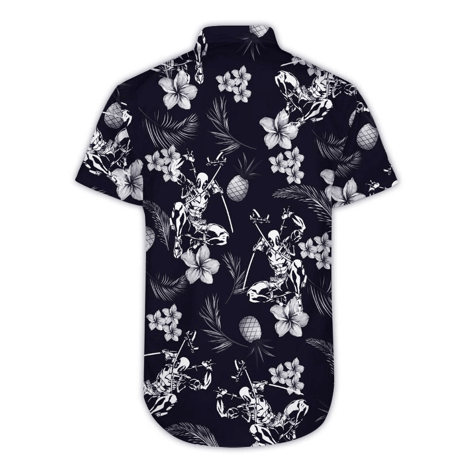 DP Hawaii Shirt MV DP Tropical Pineapples Flowers Pattern Hawaiian Shirt Black Unisex