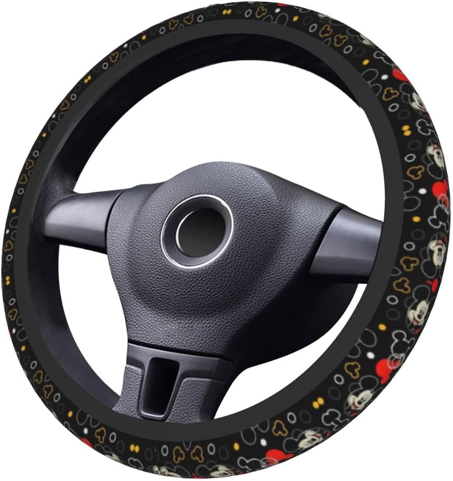 MM Steering Wheel Cover MM Head Silhouette Graphic Pattern Driving Wheel Cover Red Black
