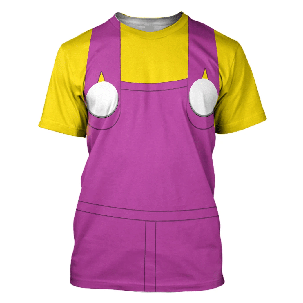 Super Mario Costume Hoodie Game Character Wario Costume T-shirt Yellow Pink Unisex Adults