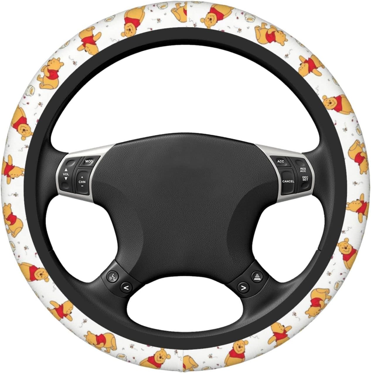 WTP Steering Wheel Cover Pooh All Poses And Honey Jar Pattern Driving Wheel Cover White Yellow