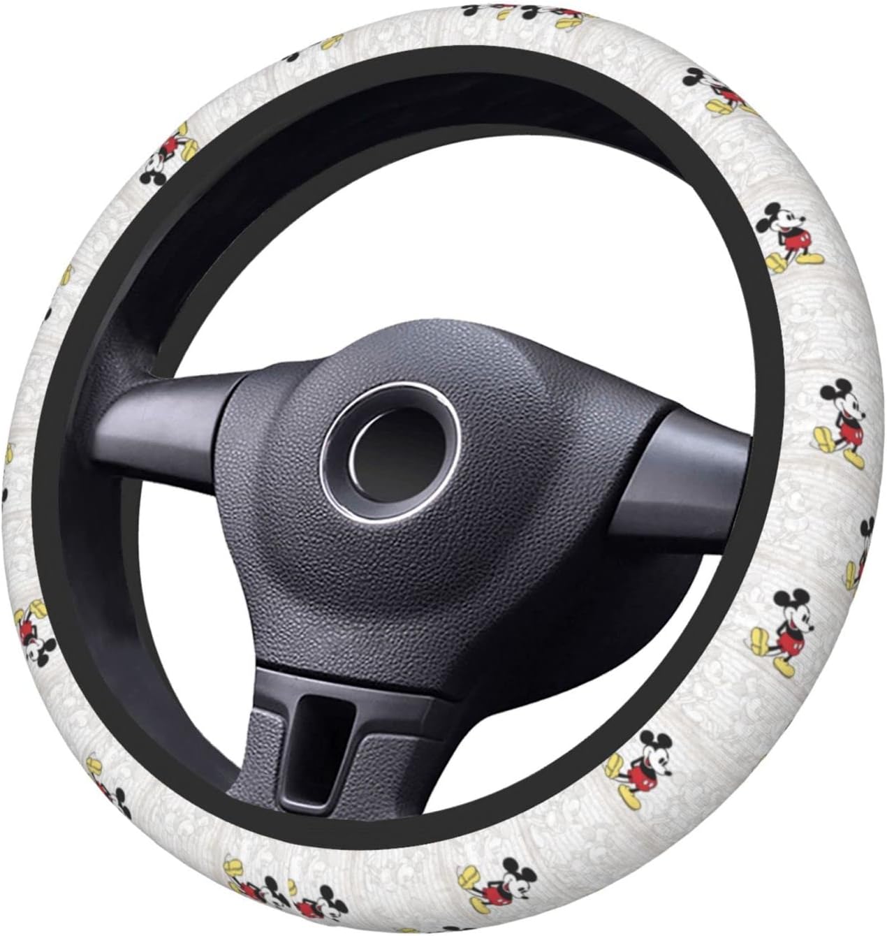 MM Steering Wheel Cover MM Standing Pose Comic Pattern Driving Wheel Cover White