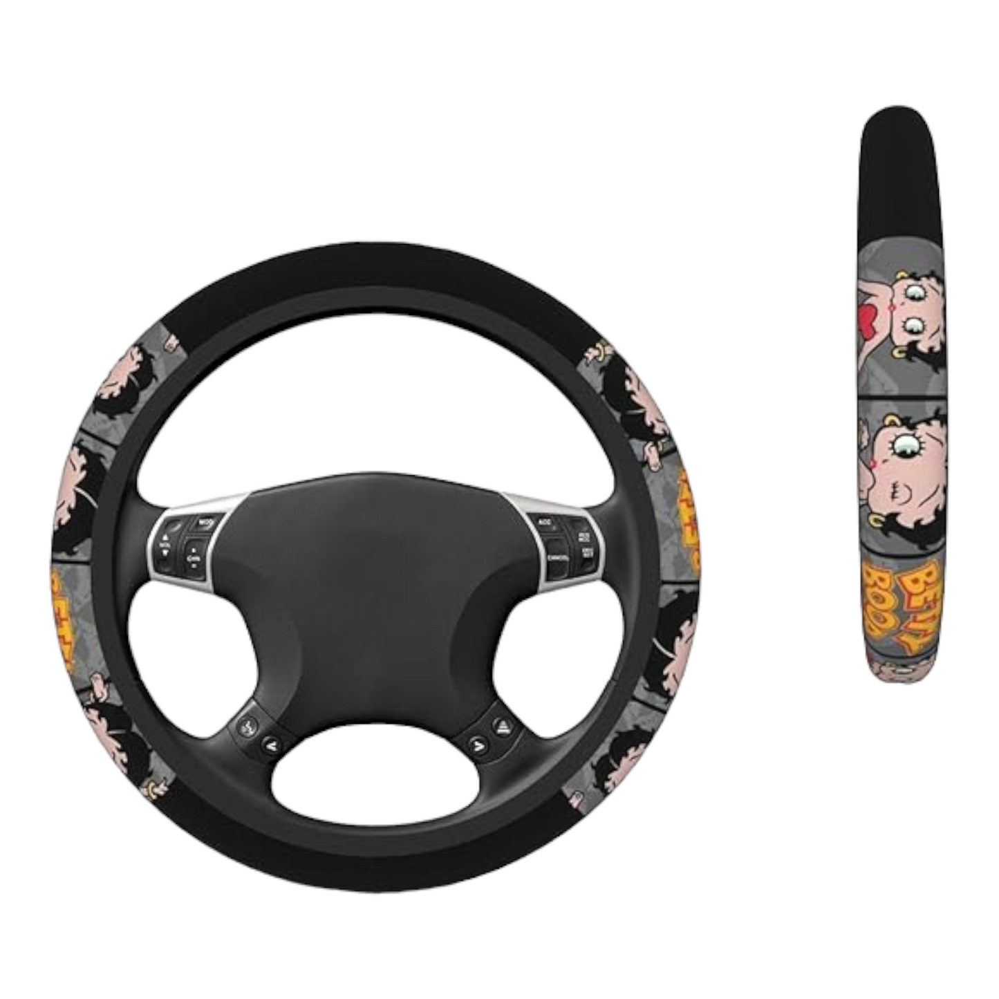 Betty Boop Steering Wheel Cover Betty Boop Poses Pattern Driving Wheel Cover Black Gray