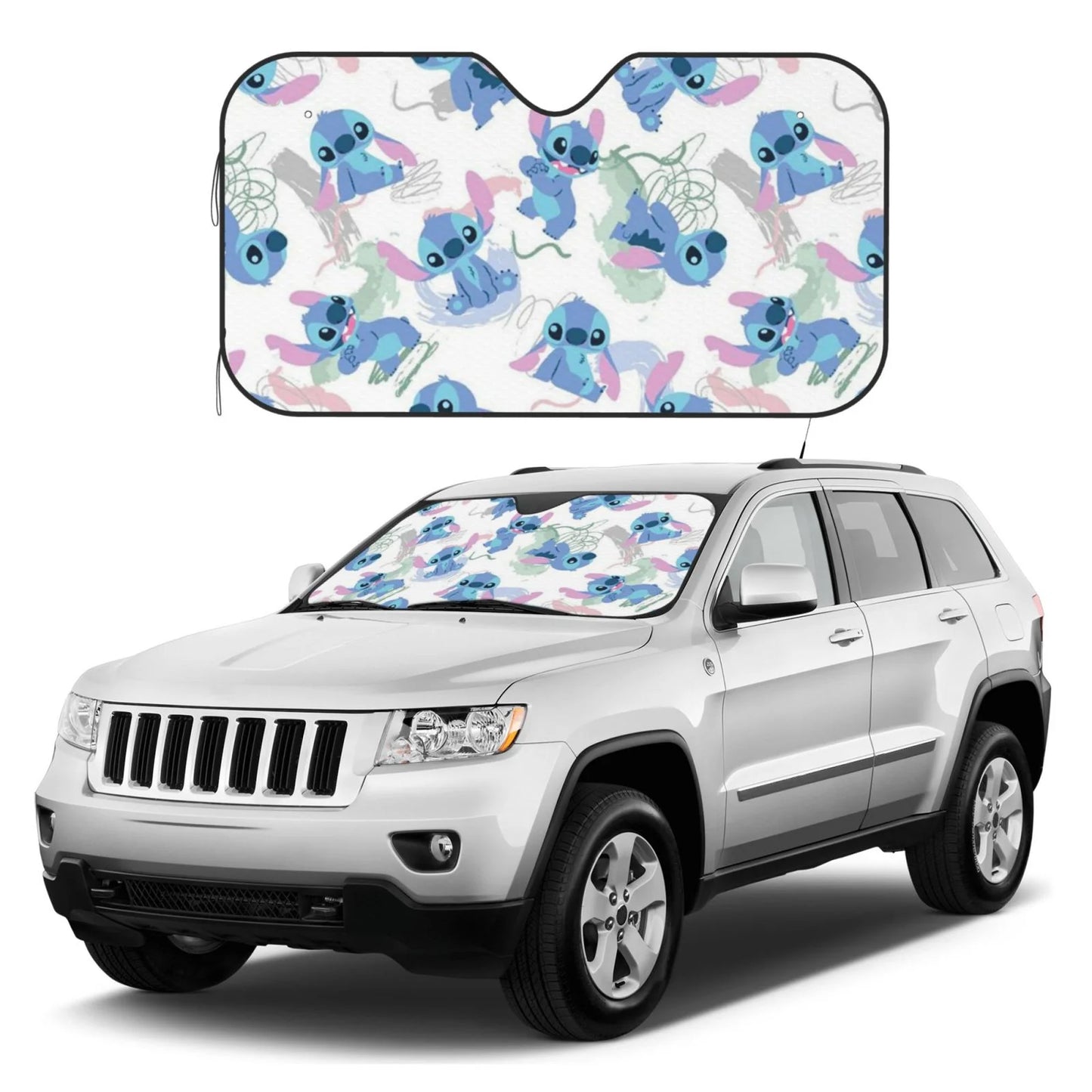 Stitch Car Sun Shade Stitch All Poses Pattern Winshield Sun Shade Blue White