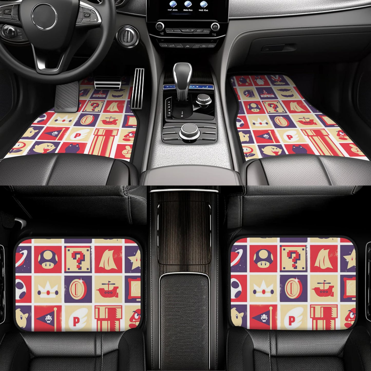 Mario Car Mats Super Mario Bros Game Items Pattern Car Floor Mats Red White